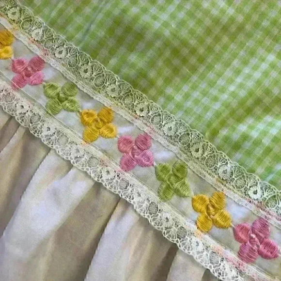 VTG Easter? Peplum Top? Dress? Plaid Green White Pink PTP 11" size 2+ - Picture 5 of 7